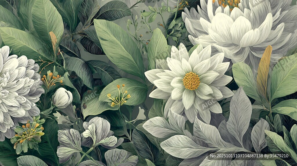 素雅花卉綠植精致插畫(huà)