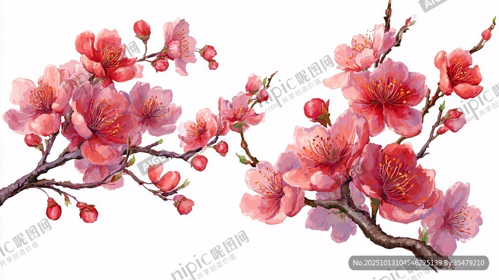 手繪粉色桃花枝插畫