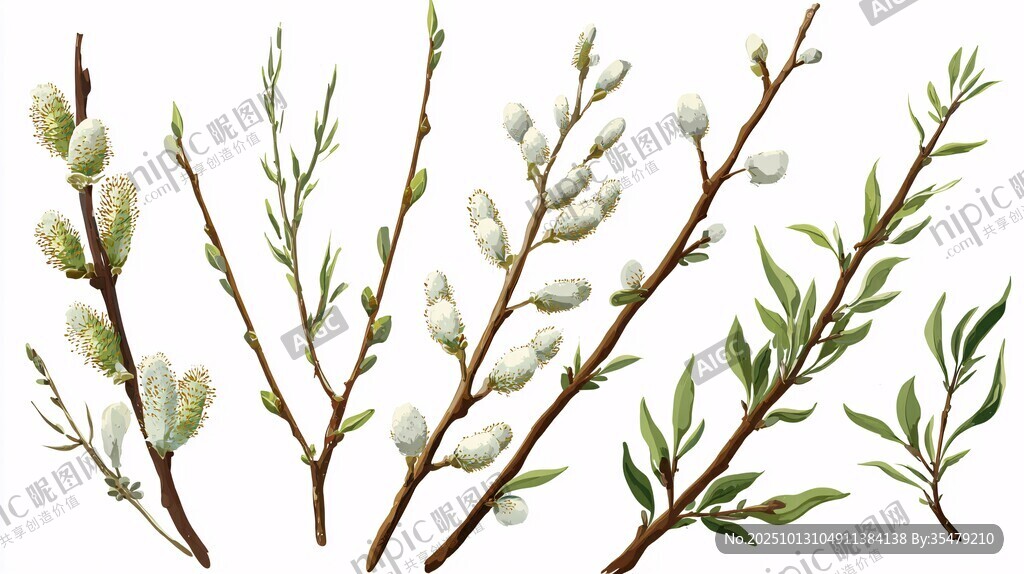 柳枝插畫 清新春日植物元素