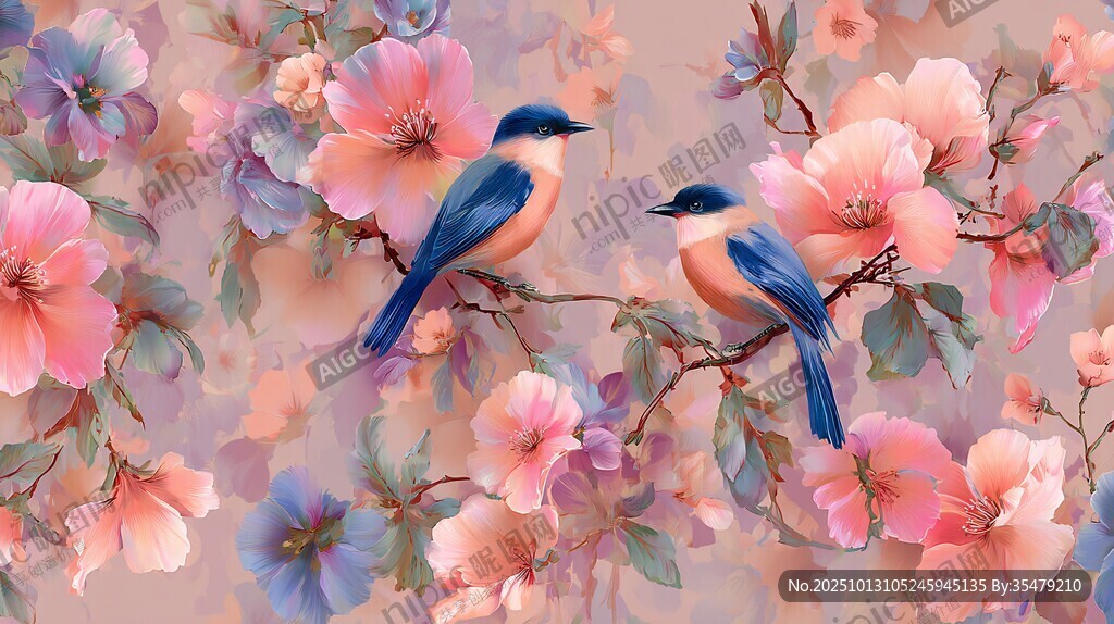 雙鳥棲花圖