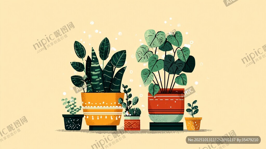 可愛盆栽插畫
