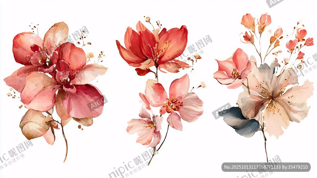 水彩風(fēng)繽紛花卉插畫