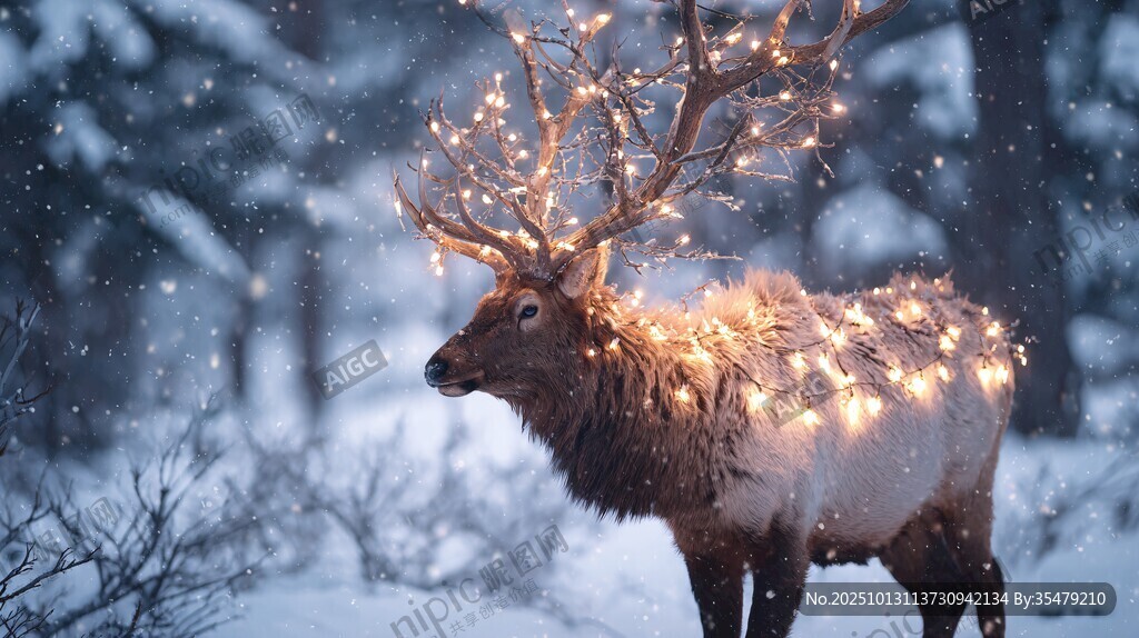 雪夜馴鹿的夢(mèng)幻燈光秀