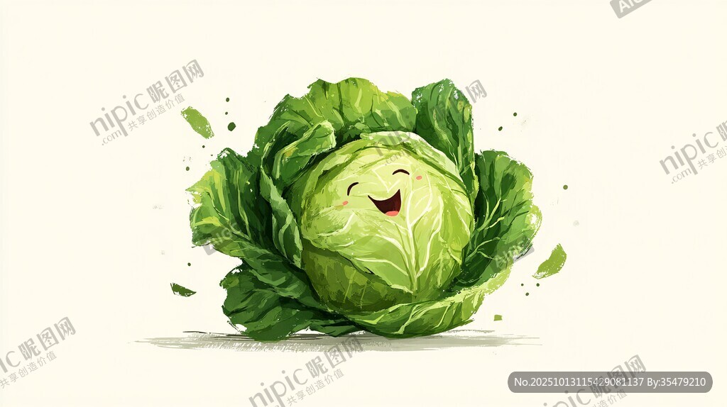 微笑的卡通卷心菜插畫