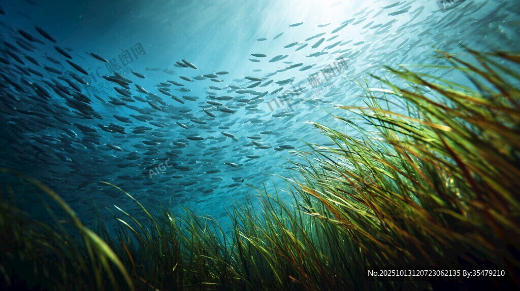 海底魚(yú)群與水草的夢(mèng)幻景象