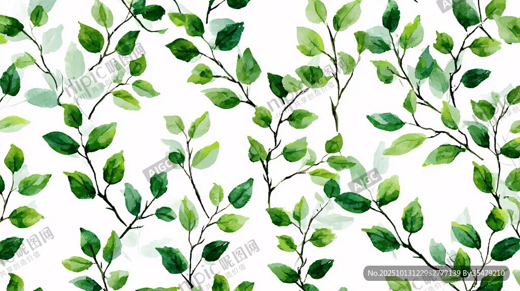 清新綠葉無縫圖案背景