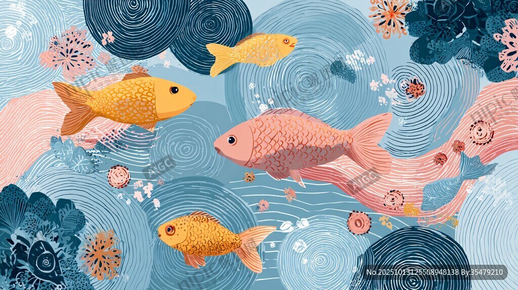 夢幻海洋中的多彩金魚