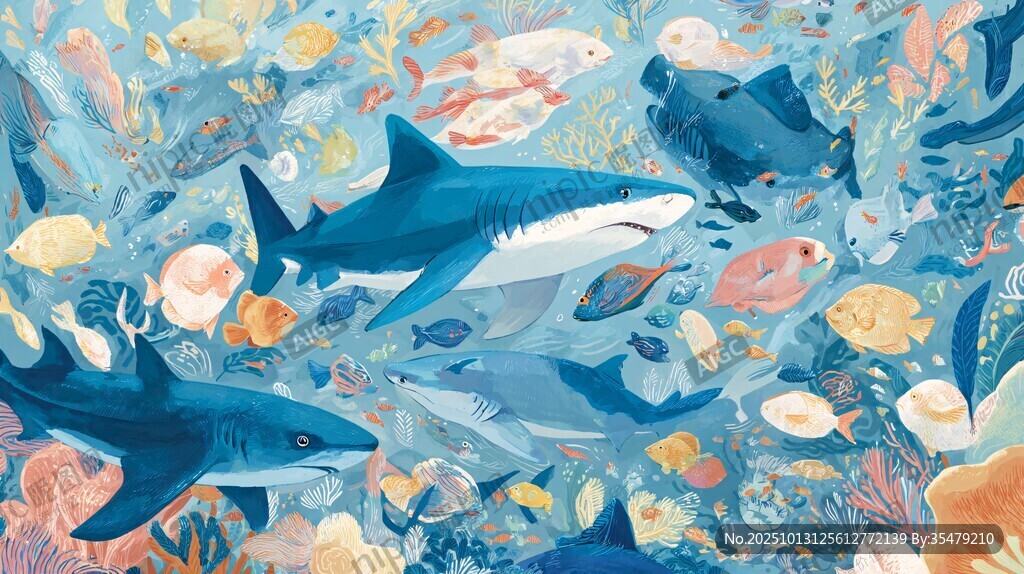夢幻海底鯊魚與多彩生物
