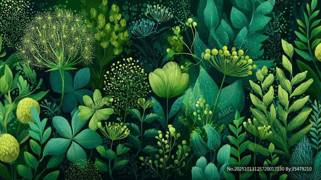 清新夢(mèng)幻的綠植花卉插畫