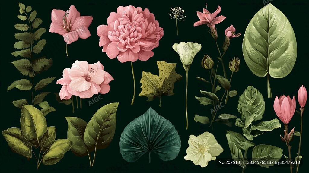 花卉綠植集合插畫