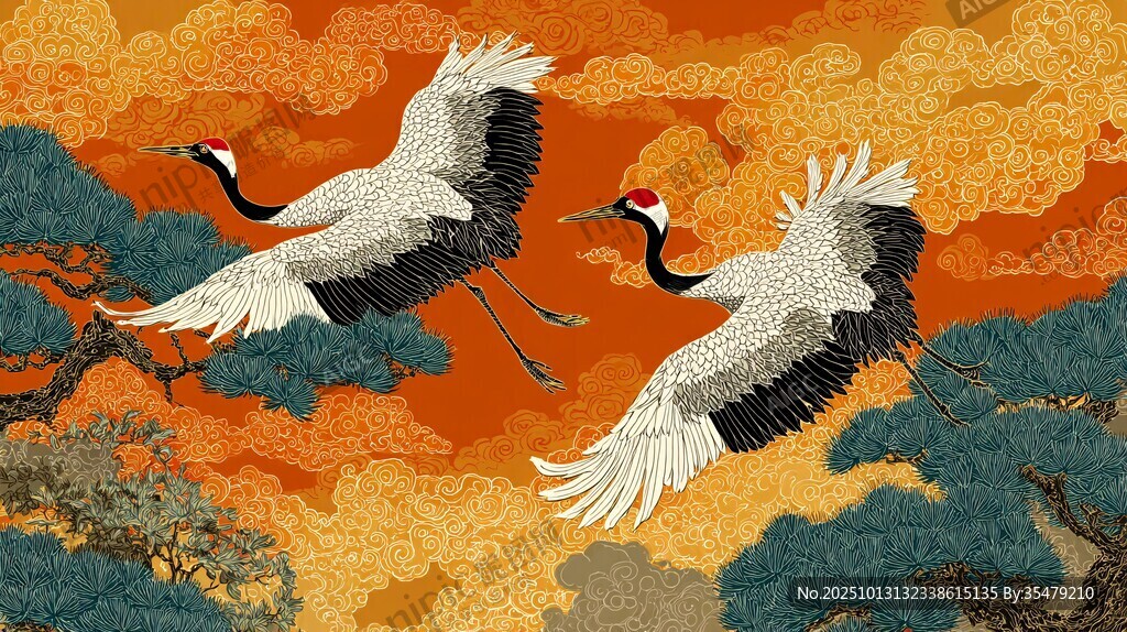 雙鶴凌云圖