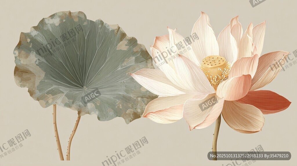 水墨風(fēng)荷花與荷葉插畫(huà)