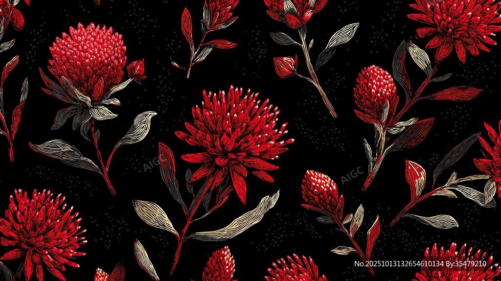 紅色花卉圖案 復古風背景