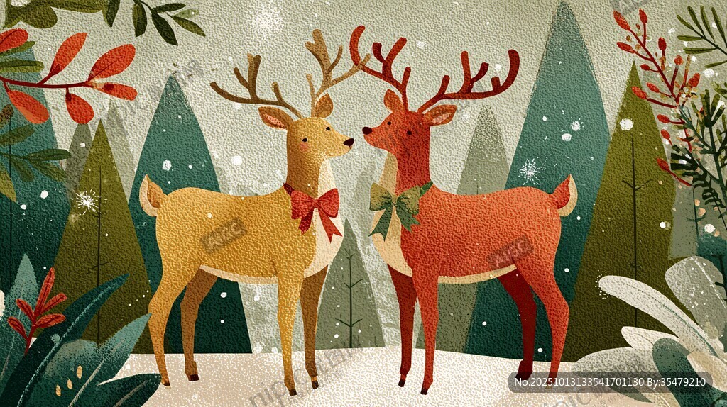 冬日林中的浪漫雙鹿