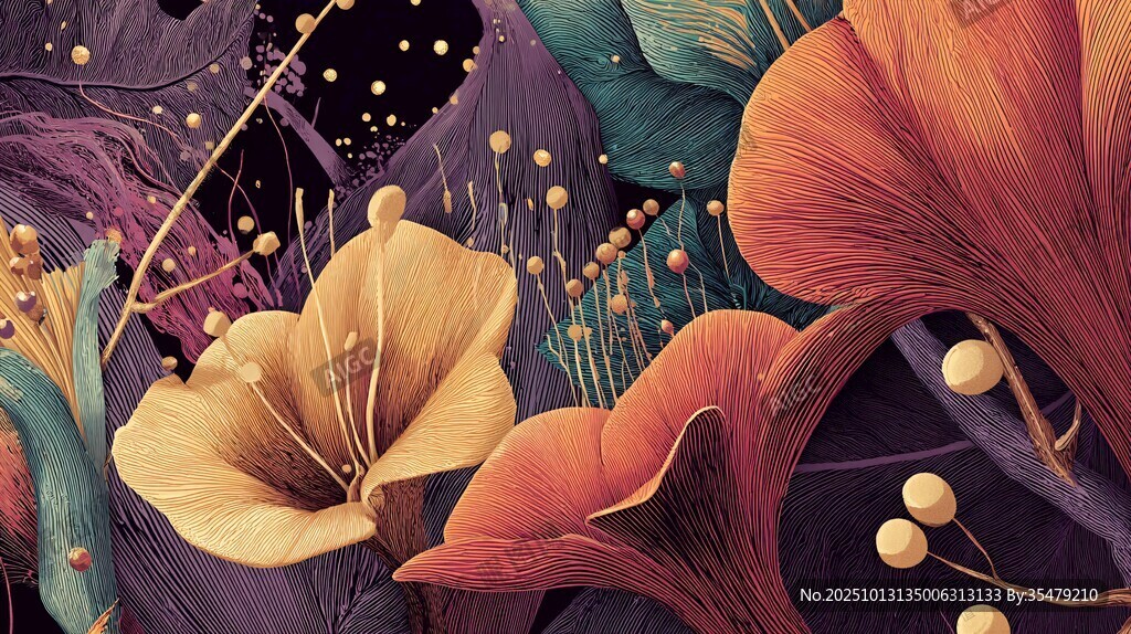 夢幻花卉插畫 色彩絢麗