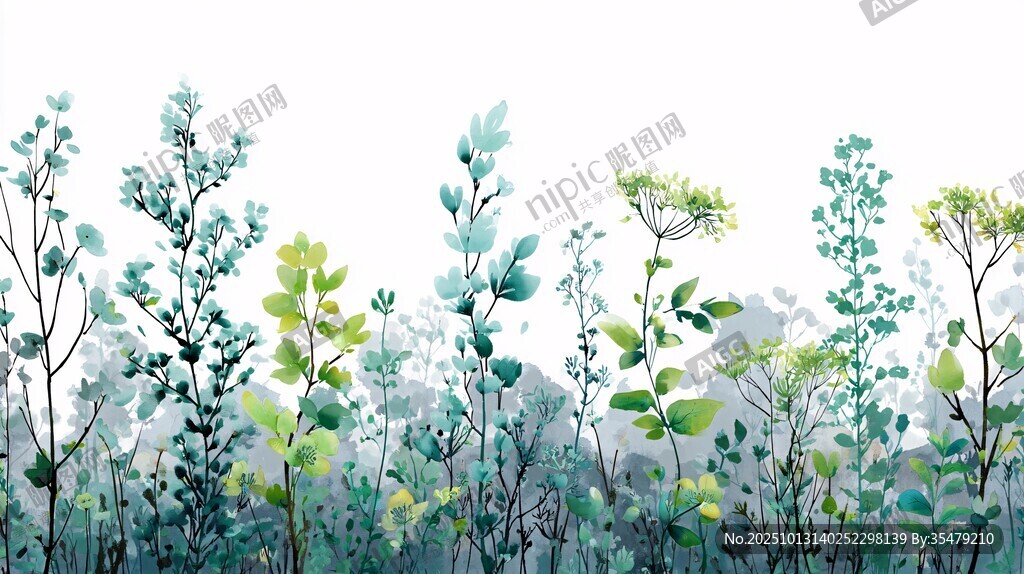 清新綠植水彩插畫