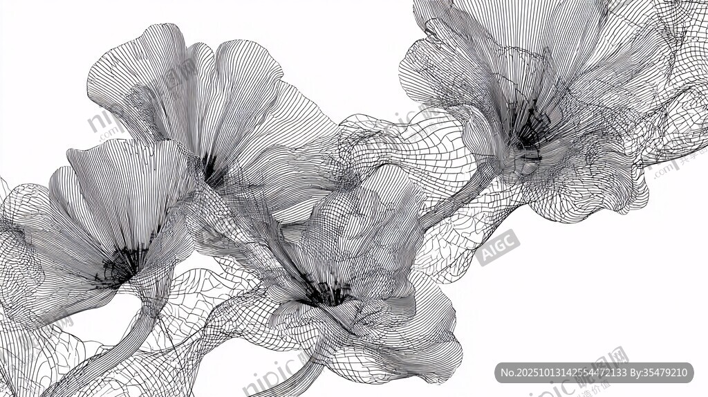 線框風(fēng)格花朵藝術(shù)插畫