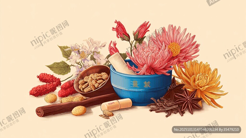 傳統(tǒng)中藥材與花卉的組合