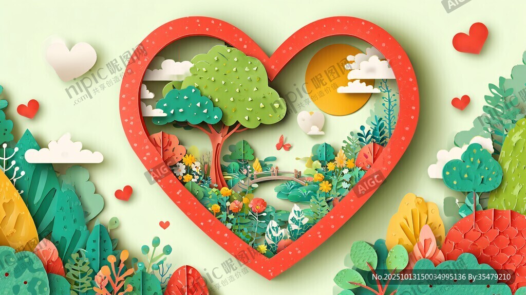 心形紙藝中的夢幻自然景觀