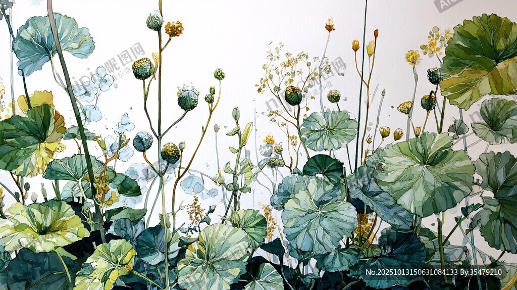 清新綠植花卉插畫景象