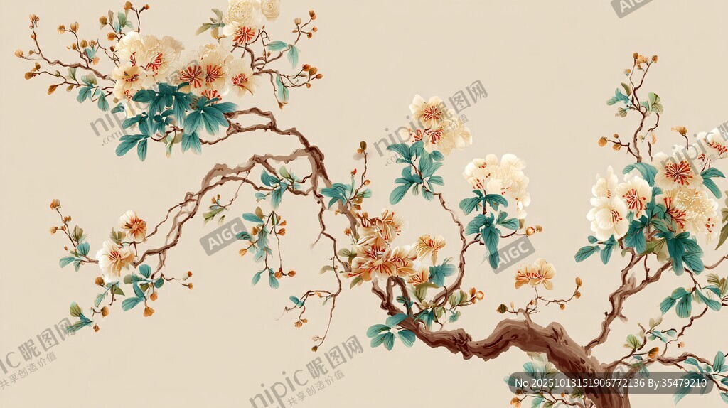 中式繁花繪就雅致花枝