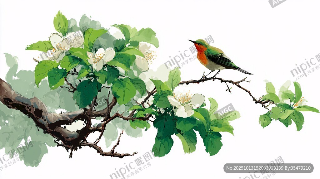 枝頭小鳥伴繁花