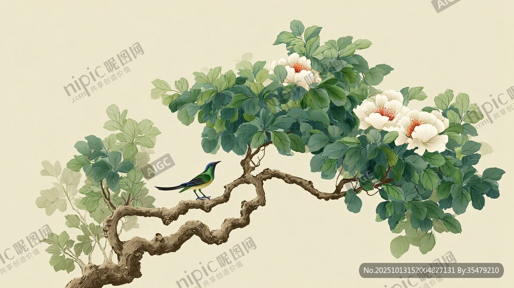 枝頭棲鳥伴繁花