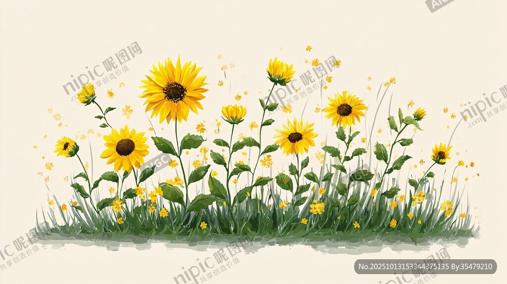 向日葵花叢插畫