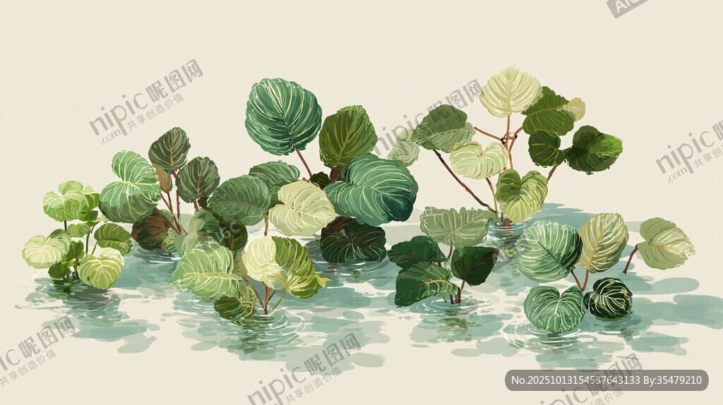 水面上的翠綠植物群落