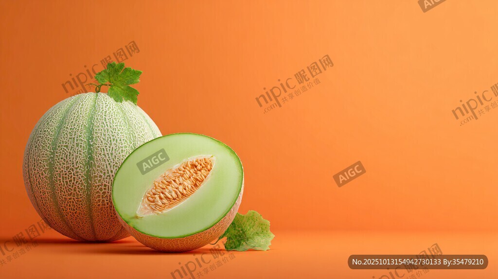 橙色背景上的美味甜瓜