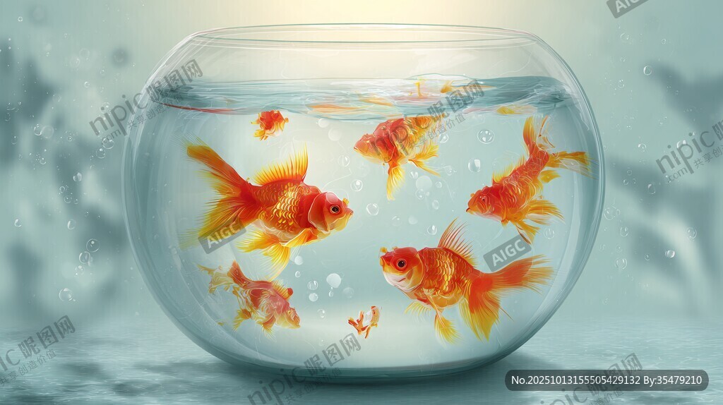 玻璃缸中的多彩小金魚