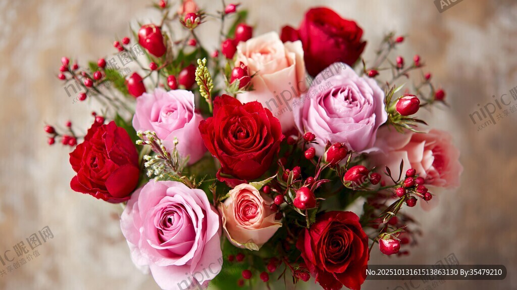 多彩玫瑰花卉精美花束
