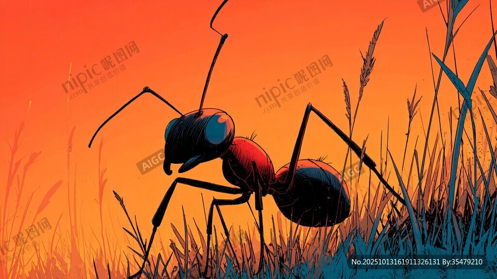 夕陽(yáng)下的獨(dú)行螞蟻