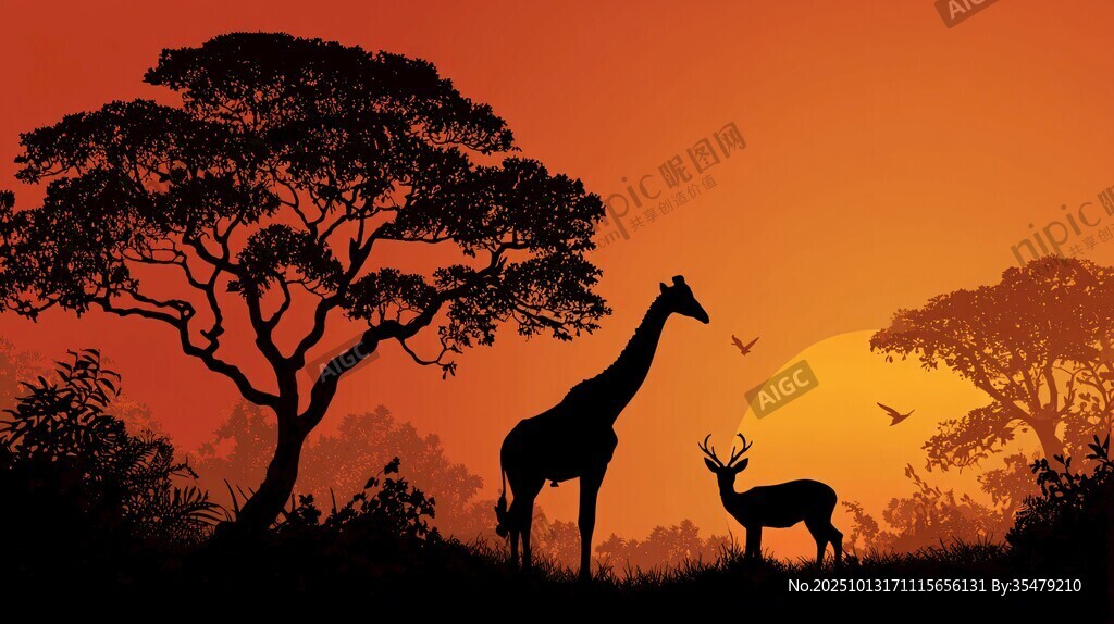 黃昏下的草原動物剪影