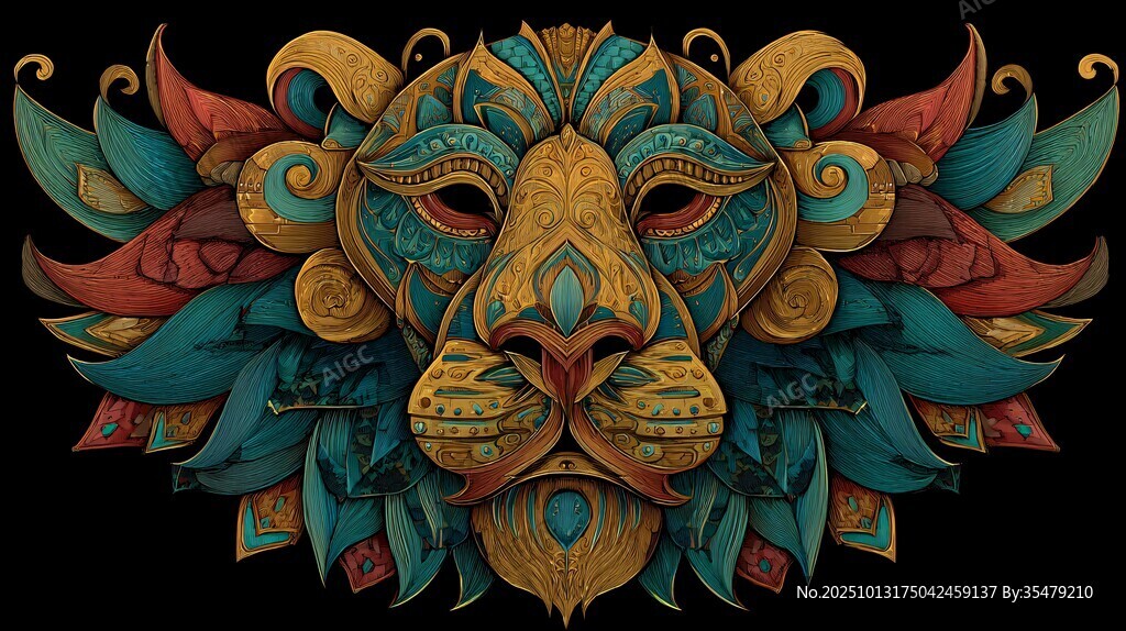 華麗獅頭圖騰插畫