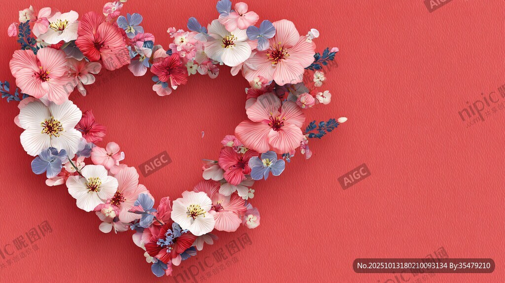 心形花卉花環(huán) 浪漫裝飾