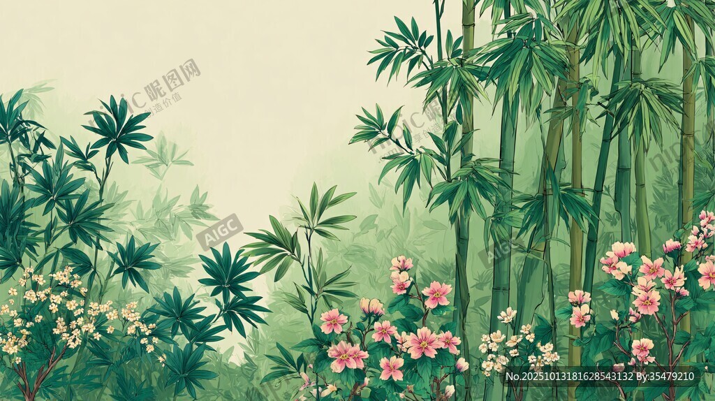竹林繁花圖