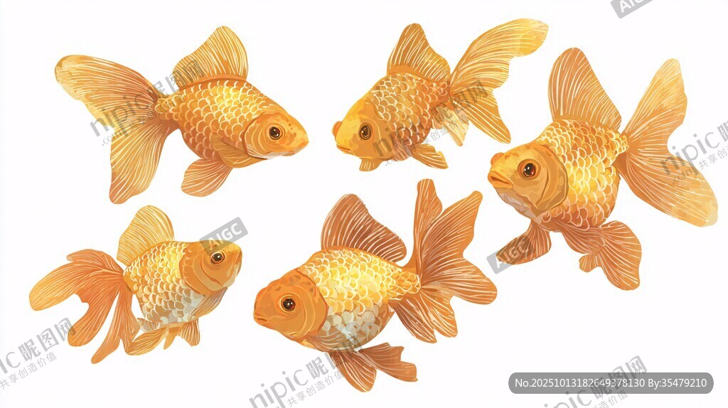 五只靈動(dòng)的金色小金魚(yú)