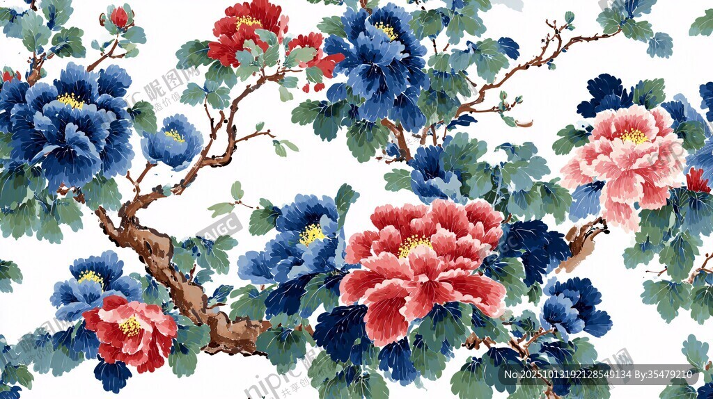 國(guó)色牡丹花卉圖案