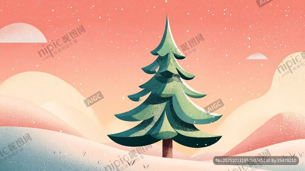 冬日雪松風景圖
