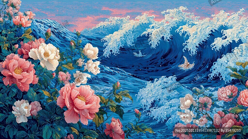 海浪與繁花的夢幻景象