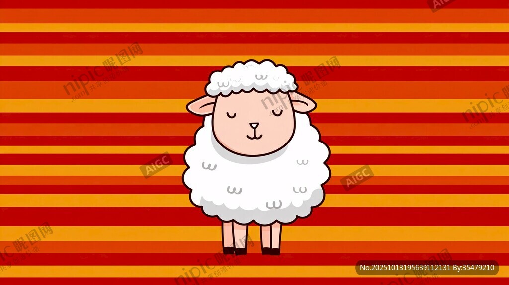 條紋背景上的可愛小羊羔