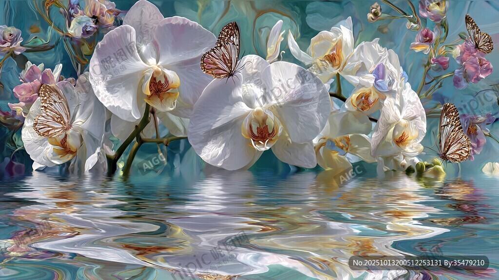 水中白蘭花與蝶的夢幻景
