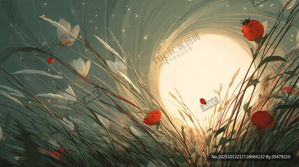 月光下的花草瓢蟲夢(mèng)幻景