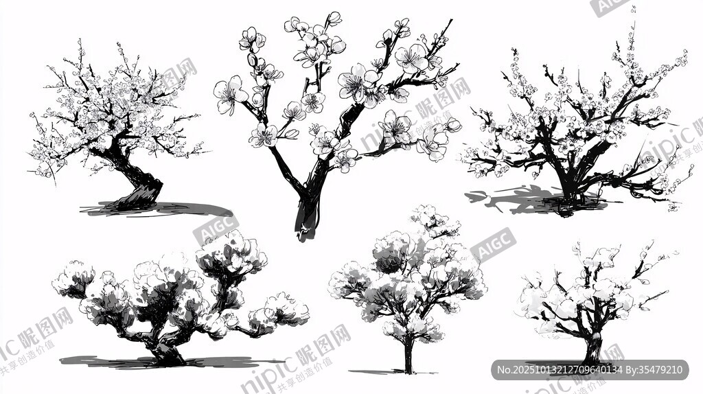 水墨風(fēng)格樹木插畫集合