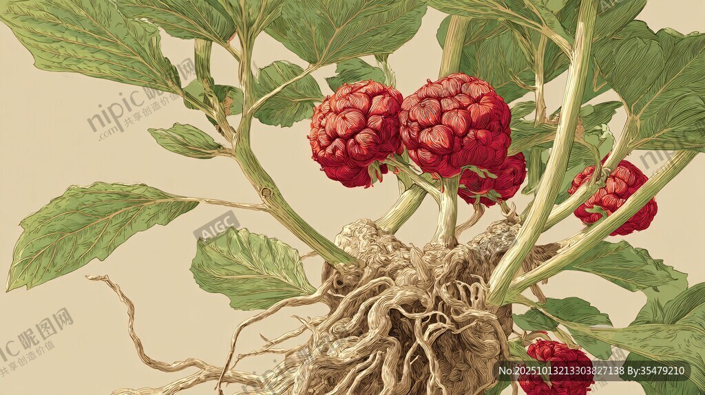 紅果植物根莖葉插畫