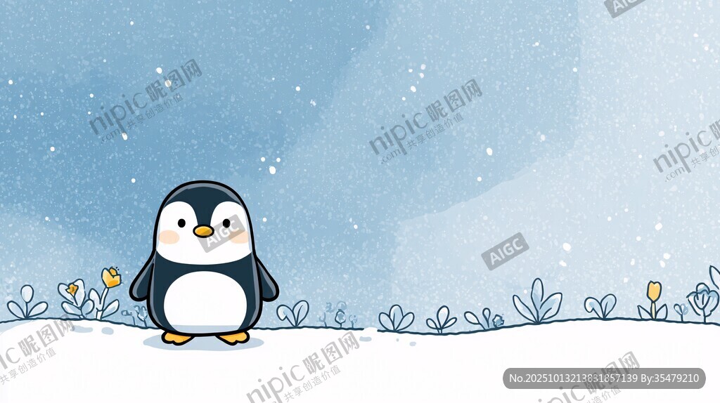 雪地中的可愛小企鵝