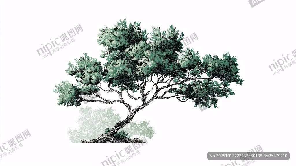 水墨風(fēng)孤樹插畫