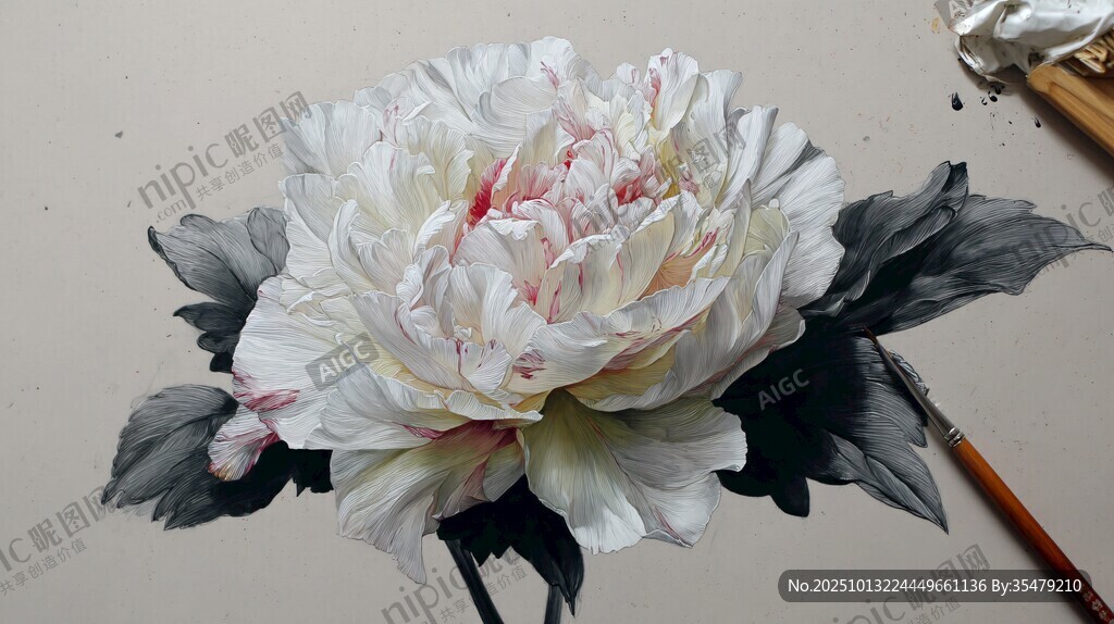手繪白牡丹花卉藝術(shù)作品