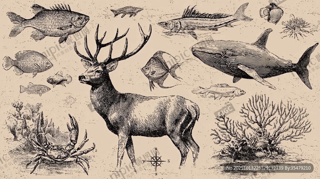 復(fù)古風(fēng)格動物插畫集合